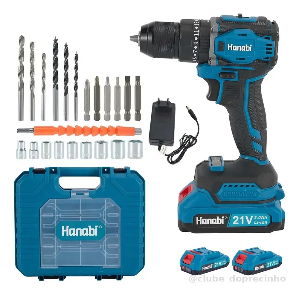 Parafusadeira Furadeira de Impacto Hanabi CY-3003 Brushless 2 Baterias 21v Cor Azul-petróleo Frequência 60hz 45N·m com 25 níveis de ajuste