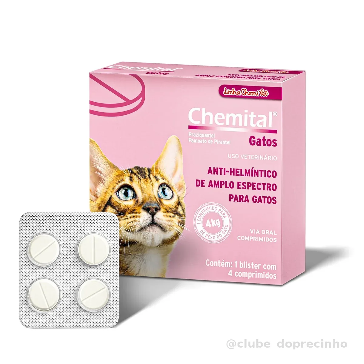 Vermífugo Chemital para Gatos 4 Comprimidos