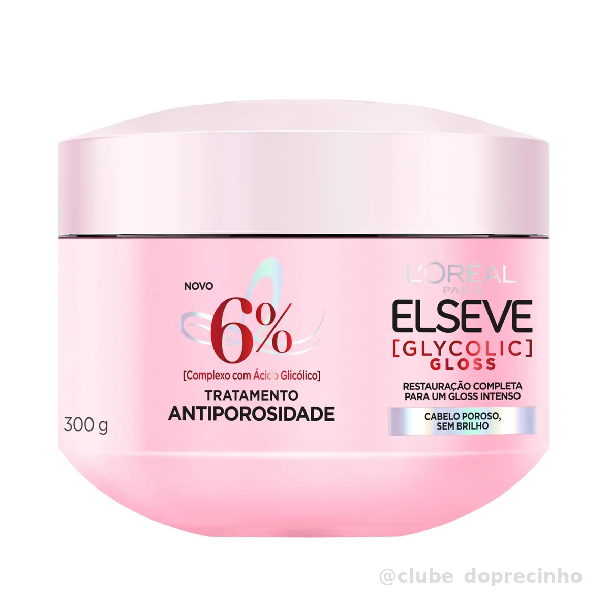 L'Oréal Paris Elseve Glycolic Gloss Máscara Capilar Antiporosidade, com Ácido Glicólico, Sela a Cutícula, Garante 3X Mais Brilho Espelhado e Maciez Intensa, 300g