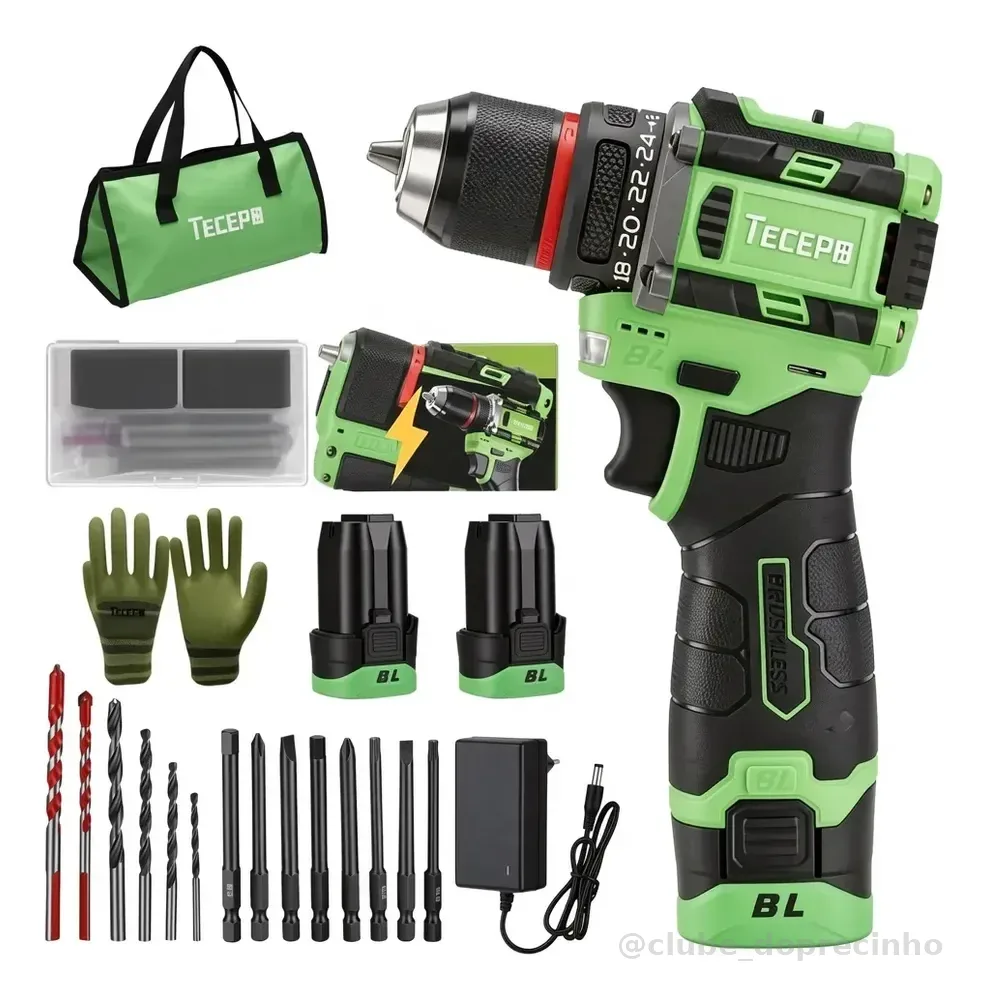 Tecepo Furadeira Parafusadeira Mini Com 2 Baterias 16v 2ah Verde-claro 127/220v 60hz