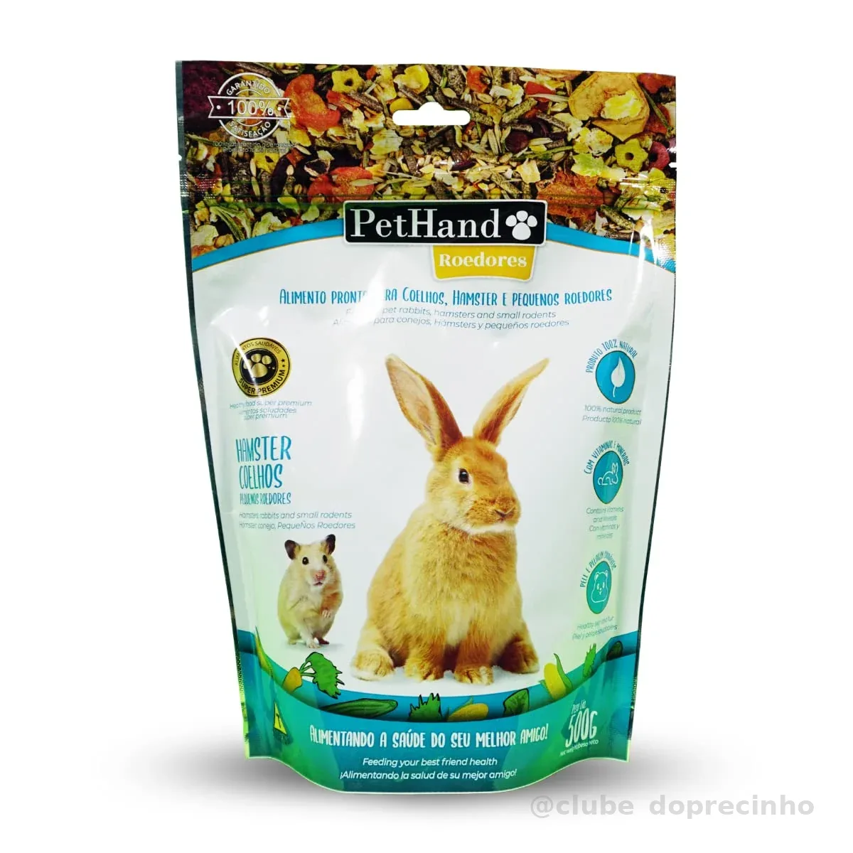 Ração Para Roedores Super Premium Pethand 500G, Fazenda Bioland, Alimento Pronto Para Coelhos, Hamster E Pequenos Roedores, Verde, Produto 100% Natural Com Vitaminas E Minerais, PetHand É Saúde E