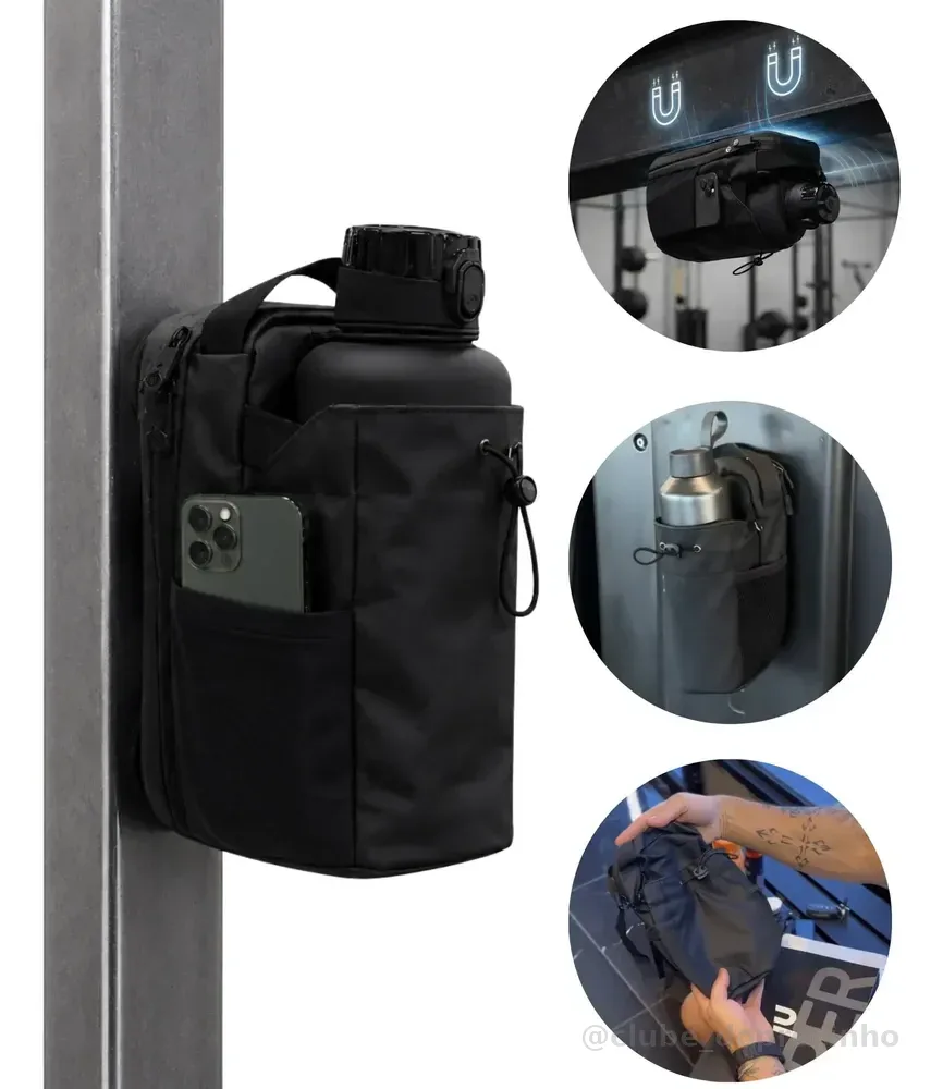 Bolsa Esportiva Magnética Gruda Com Ímã Para Treino Academia Preto Lisa