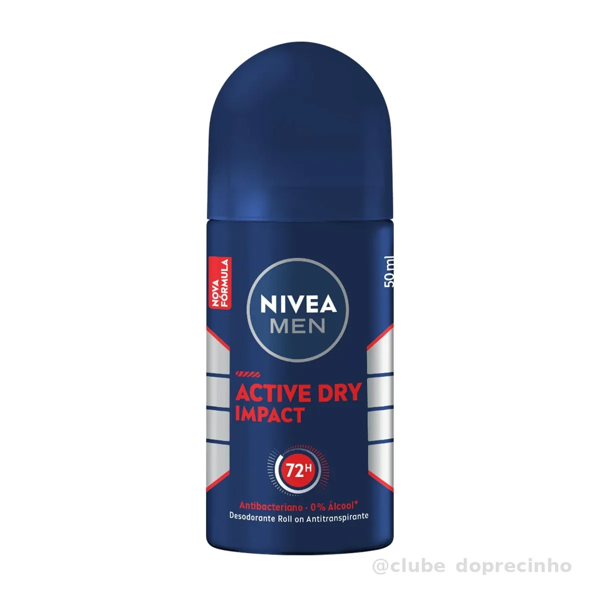 NIVEA MEN Desodorante Antitranspirante Roll On Masculino Dry Impact - Proteção prolongada de 72h, dupla proteção antitranspirante, proteção extra seca, sem alumínio, corantes e conservantes - 50ml