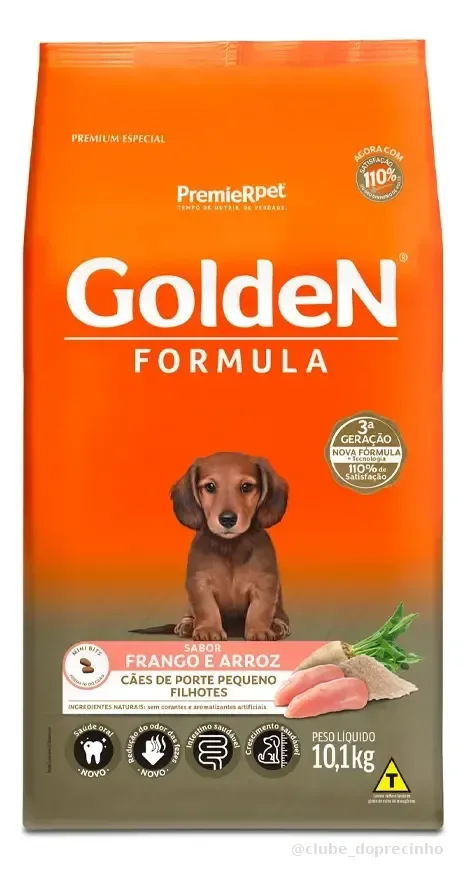 Golden ração fórmula mini bits para cães filhotes de porte pequeno sabor frango e arroz 3 kg