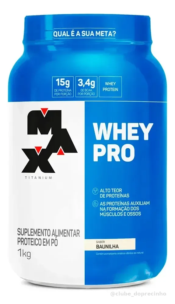 Whey Protein 1kg Whey Pro Max Titanium Sabor Baunilha BCAA e Aminoácidos