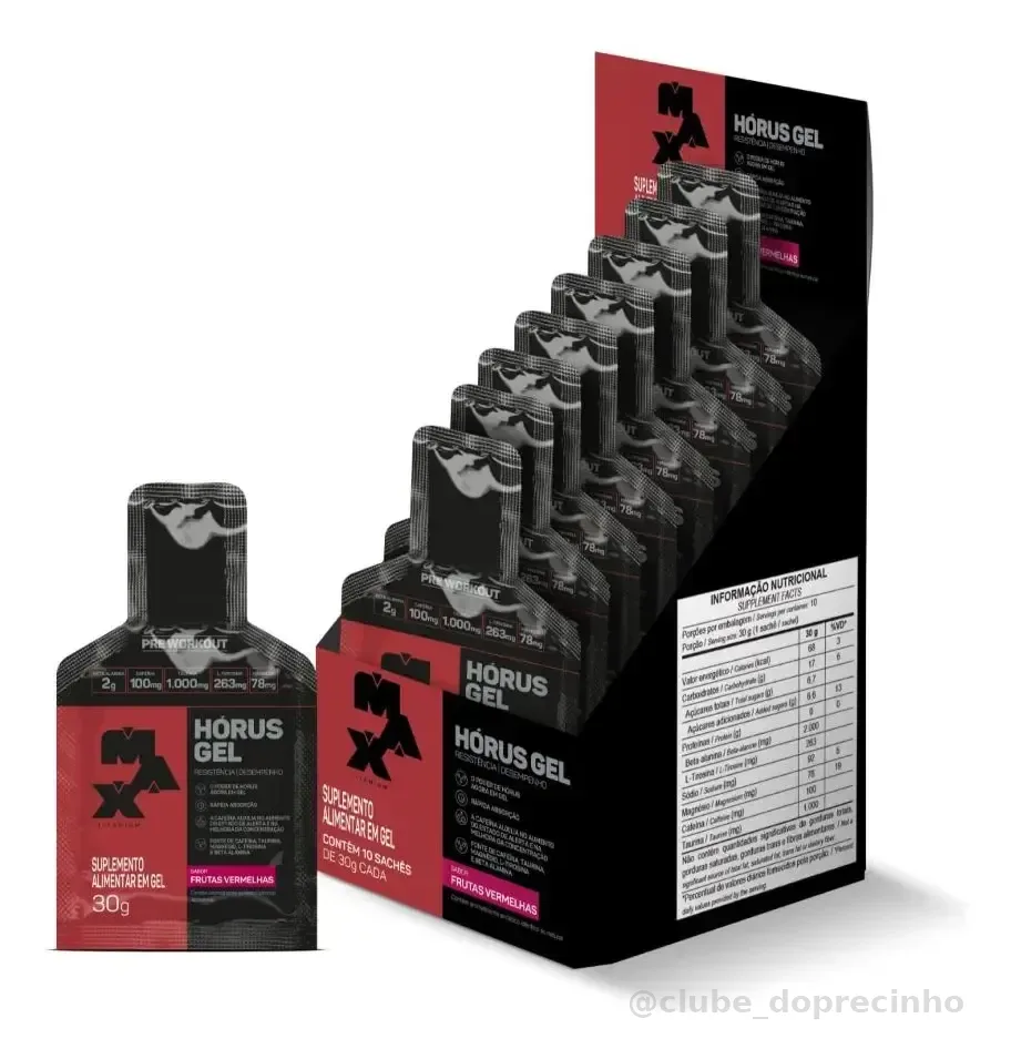 Pre Workout Horus Gel 10 Sachês De 30g Max Titanium Sabor Frutas Vermelhas
