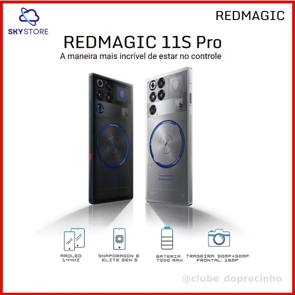 Redmagic 11S PRO 5G, Versão Global, Bateria 7.500mAh, Processador Snapdragon 8 Elite Gen 5 256/512GB e 12/16GB RAM