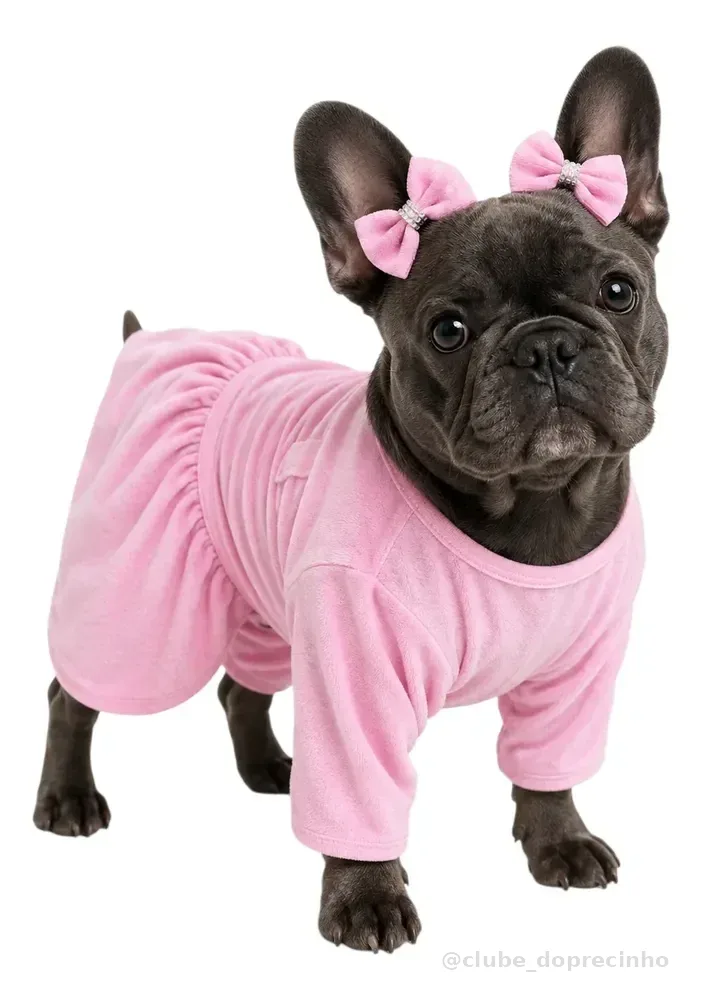 Vestido Gutti Gutti Plush Navalhado Moda Pet Premium Básico Rosa Claro Pp Liso
