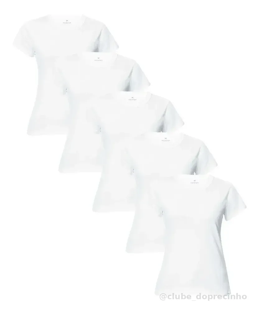 Kit 5 Camisetas Feminina Manga Curta Branca Hering Branco Liso M