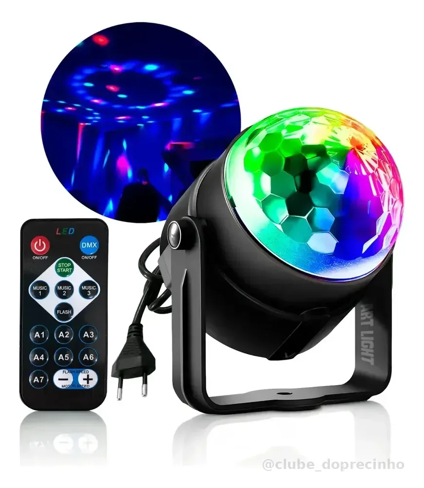 Mini Globo Jogo De Luz Bola Giratorio Festa Balada Dj Led Rgb Colorido Com Controle Remoto Pisca Conforme Ritmo Da Musica Projetor Bola Maluca Discoteca Globinho Rotativo Eventos Art Light