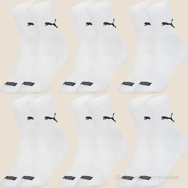 Kit 6 Pares Meias Puma De Cano Médio Sport Original Algodão