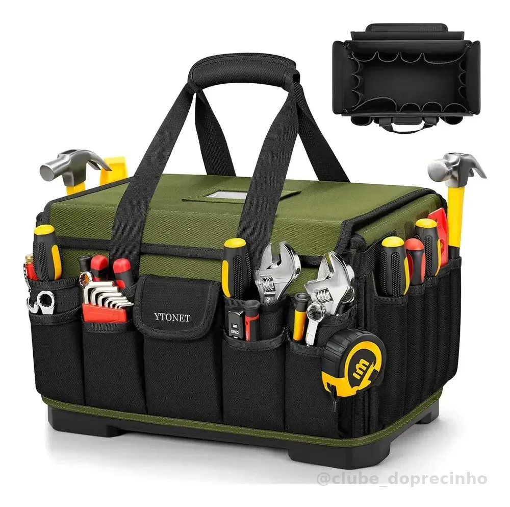 Bolsa De Ferramentas Profissional Para Eletricista Masculina, Maleta Pesada Com 46 Compartimentos, Fundo Reforçado E Bolso Impermeável, Resistente A Rasgos E À Água, Com Porta Cartões, Ytonet Verde
