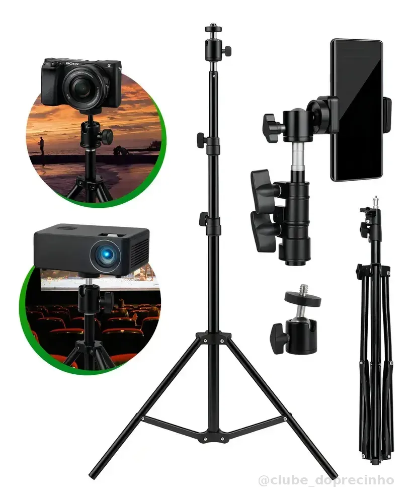Tripé Profissional Para Celular E Câmera Pedestal 2,1m Suporte Horizontal E Vertical