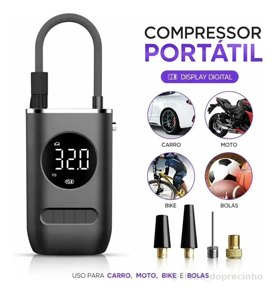 Calibrador De Ar Digital Para Pneu Portátil Compressor Usb