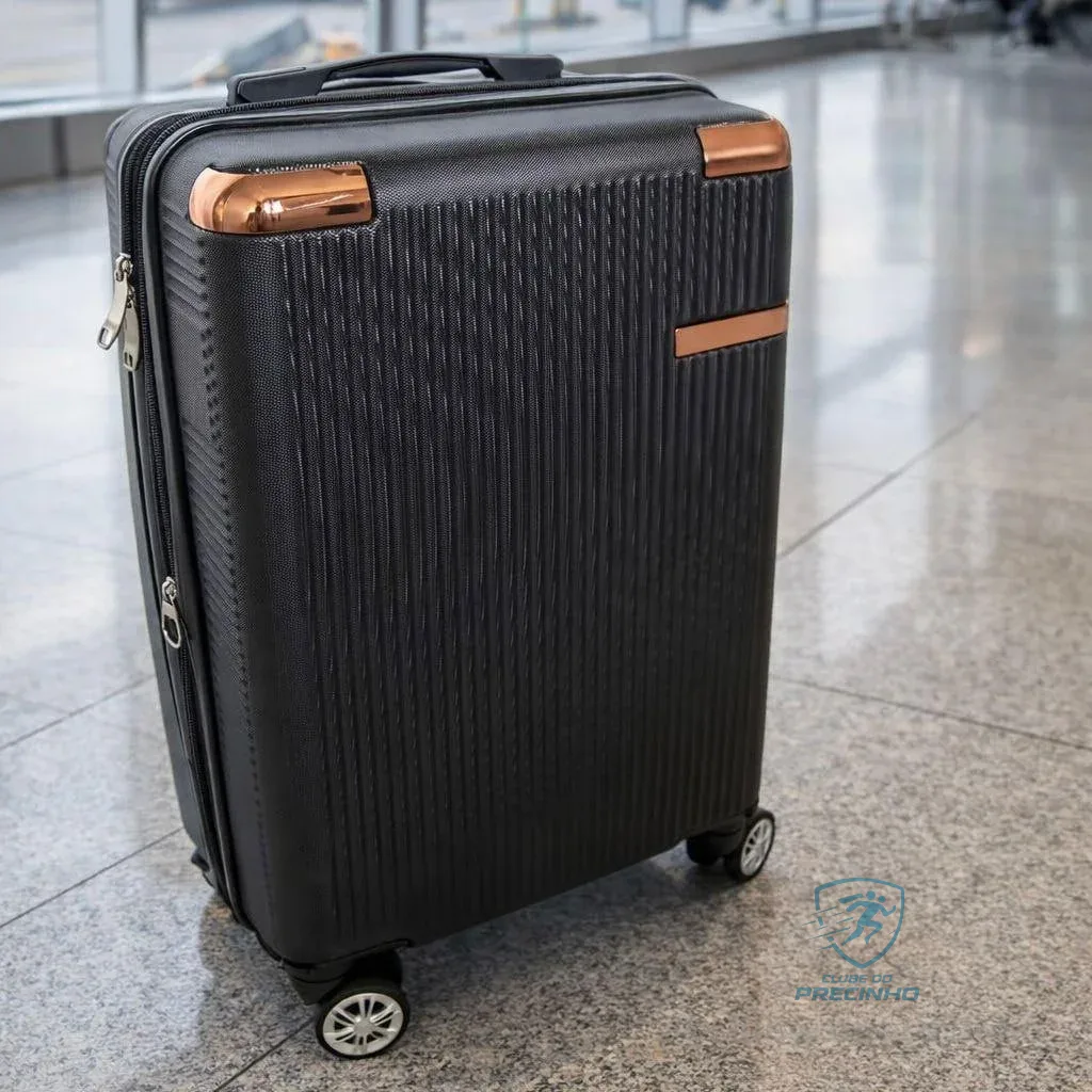 Mala De Viagem De Bordo 360o Pequena De Mão 10kg C/ Segredo Cor Preto Listras 2080