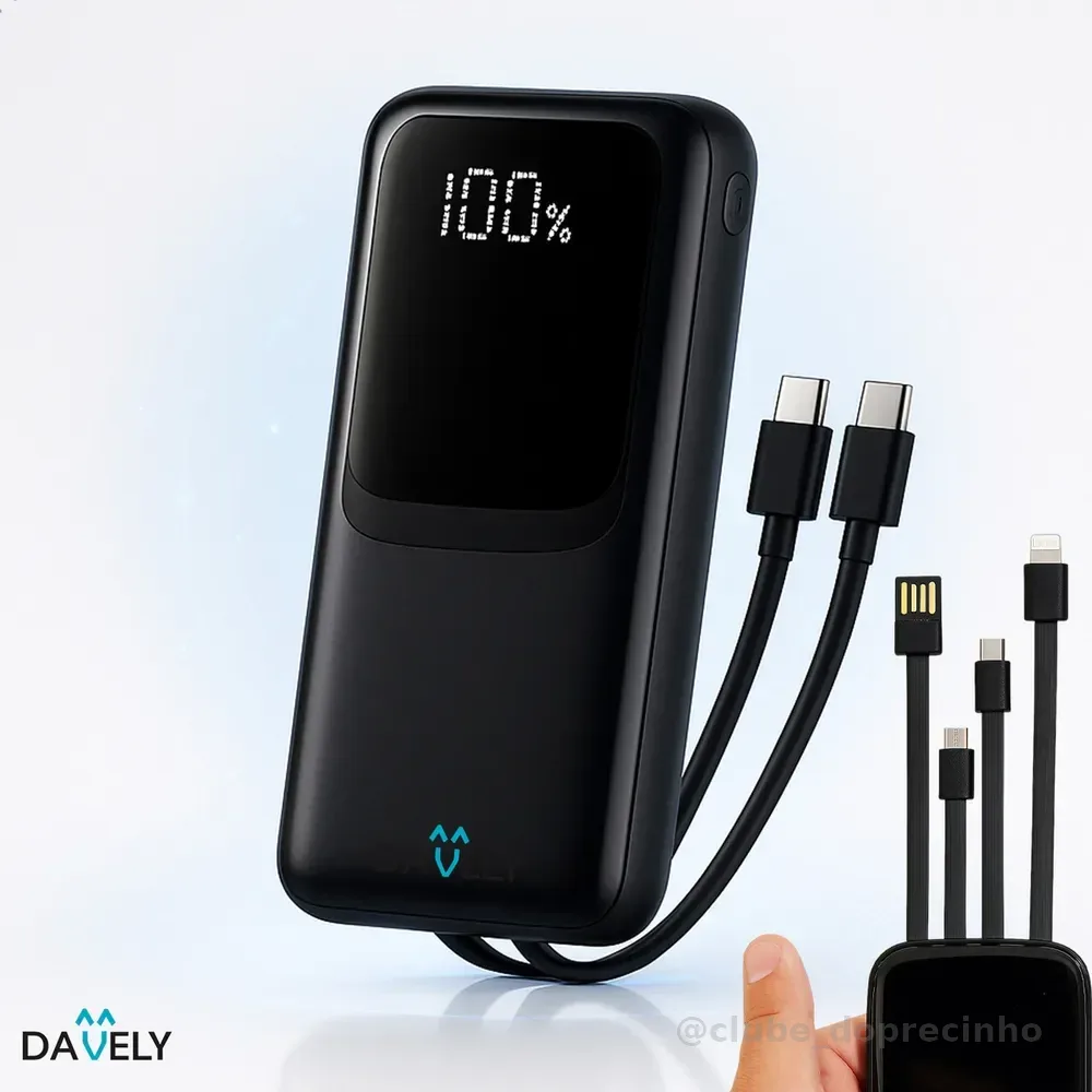 Power Bank 20.000mAh 22.5W Carga Rápida Com Display Digital Carregador Portátil Carga Rápida Premium Compatível Com Todos Os Celulares Iphone Android IOS apple xiaomi LG Samsung Motorola -Marca Davely
