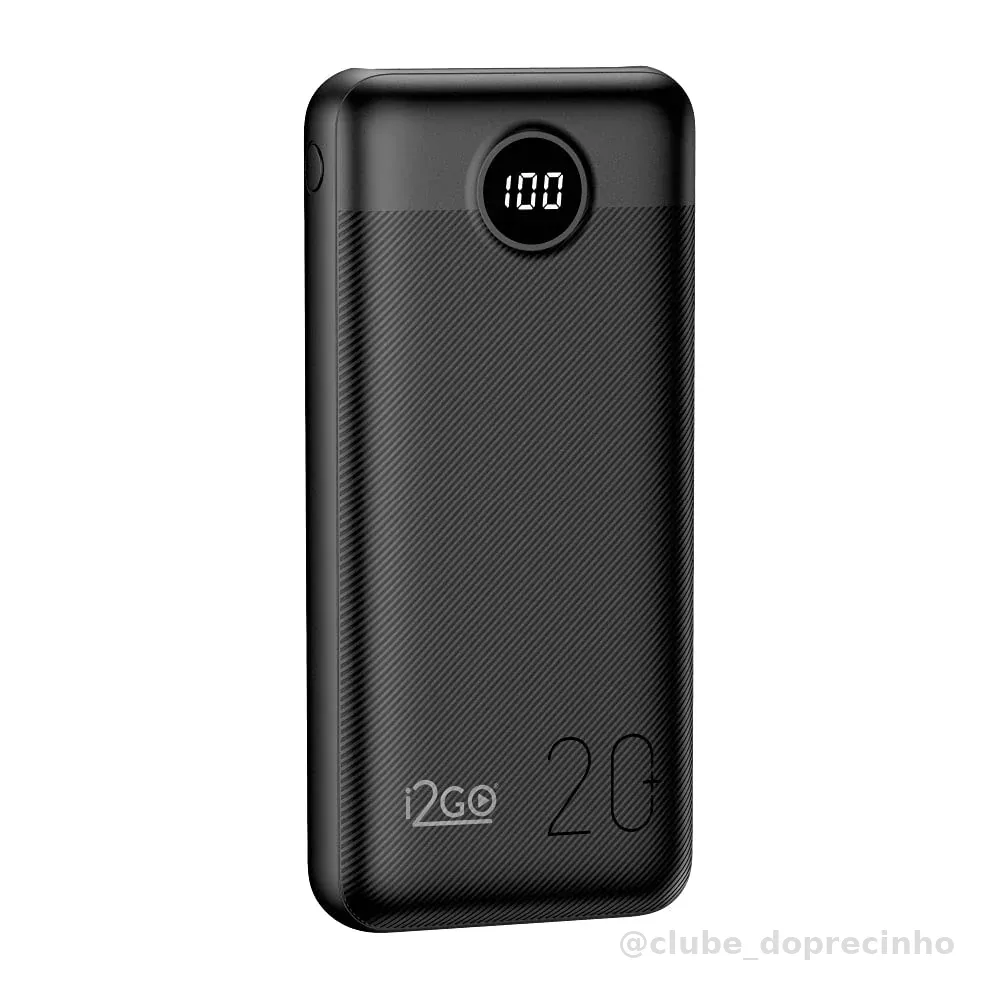 I2GO, Carregador Portátil (Power Bank) Ultra Rápido 20000mAh, Power Delivery 20W, 2 Saídas USB + 1 Saída/Entrada USB-C, Preto, i2GO PRO