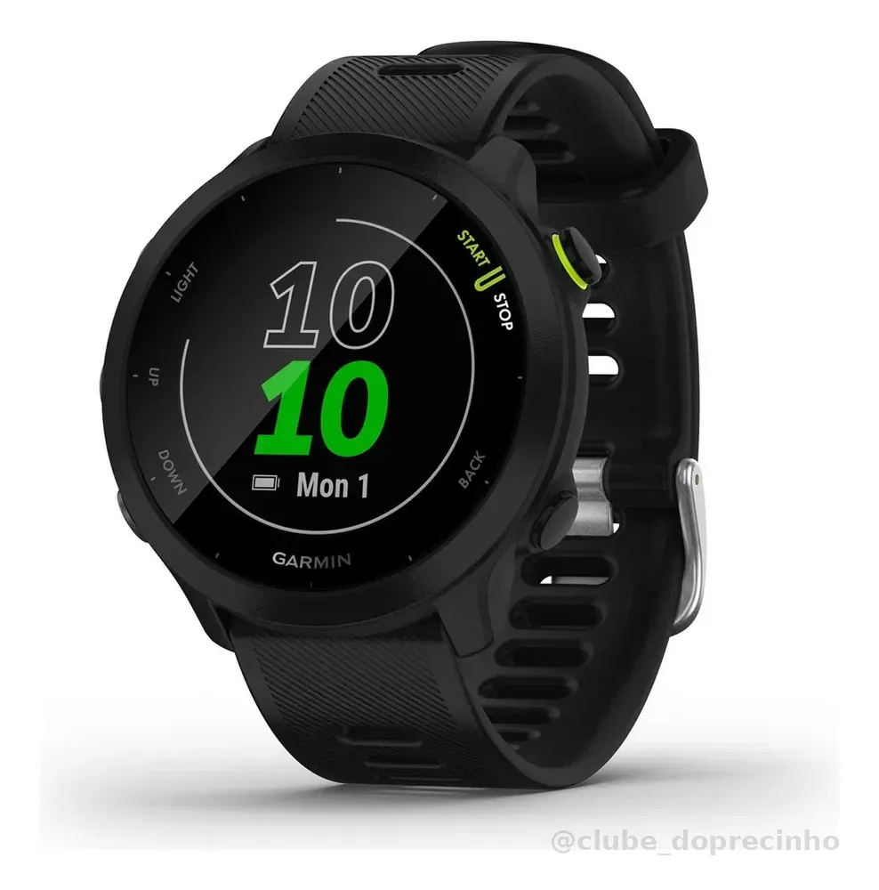 Relógio Garmin Forerunner 55 Monitor Cardíaco E Gps 42mm Bla Black Mesh Preto