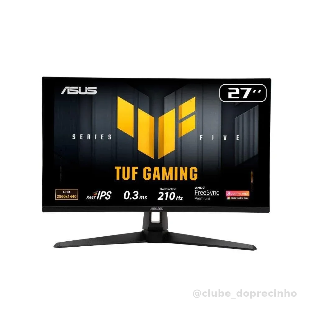 Monitor Gamer ASUS TUF 27", QHD, 210Hz, 0.3ms, IPS, G-Sync Comp, FreeSync Premium, Ajuste de ângulo, Som Integrado - VG27AQ5A