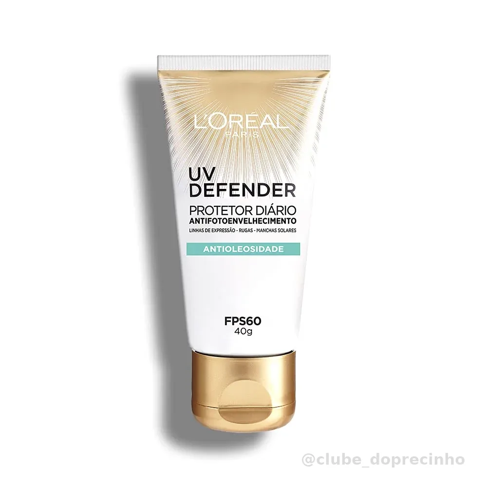 L'Oréal Paris UV Defender Antioleosidade FPS 60 Sem Cor Protetor Solar Facial Diário Antifotoenvelhecimento com Ácido Hialurônico Puro para Pele Oleosa 40g