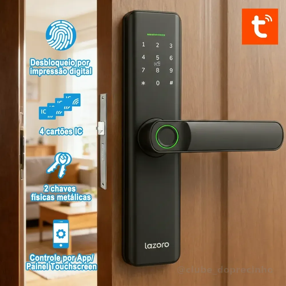 Fechadura Eletronica Digital Com Biometria, Senha, Cartão Ic E Tuya App Bluetooth LAZORO