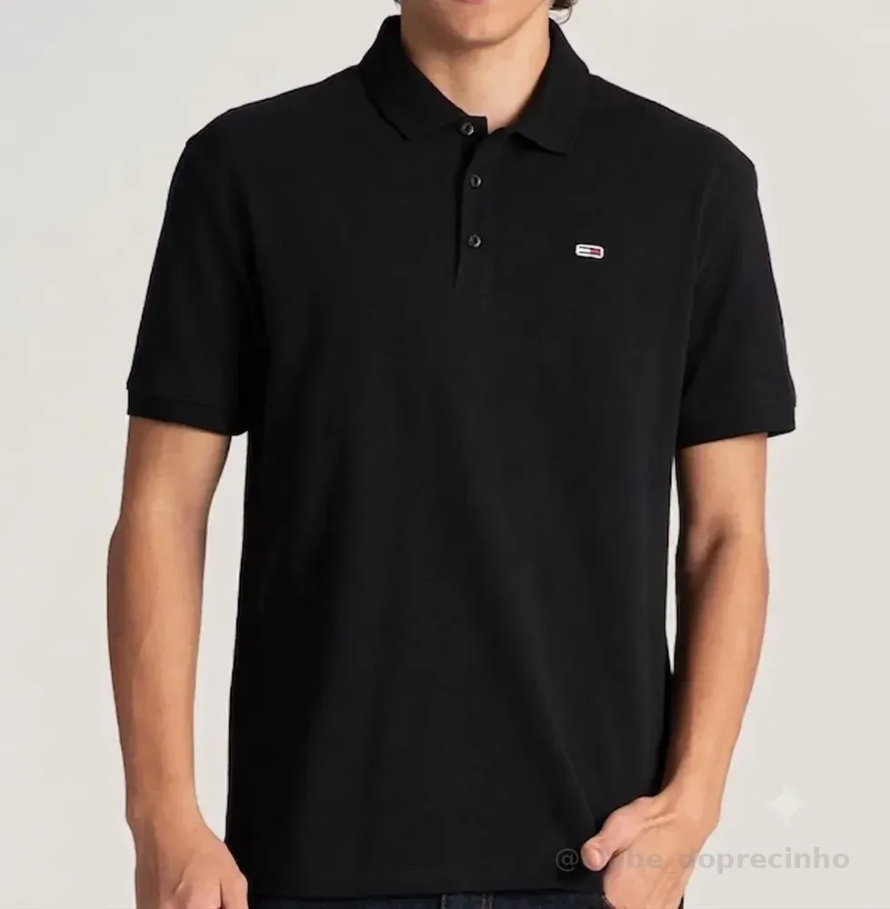 Camisa Polo Tommy Jeans Masculina Abdm0dm04266 Tommy Black Liso P Lisa