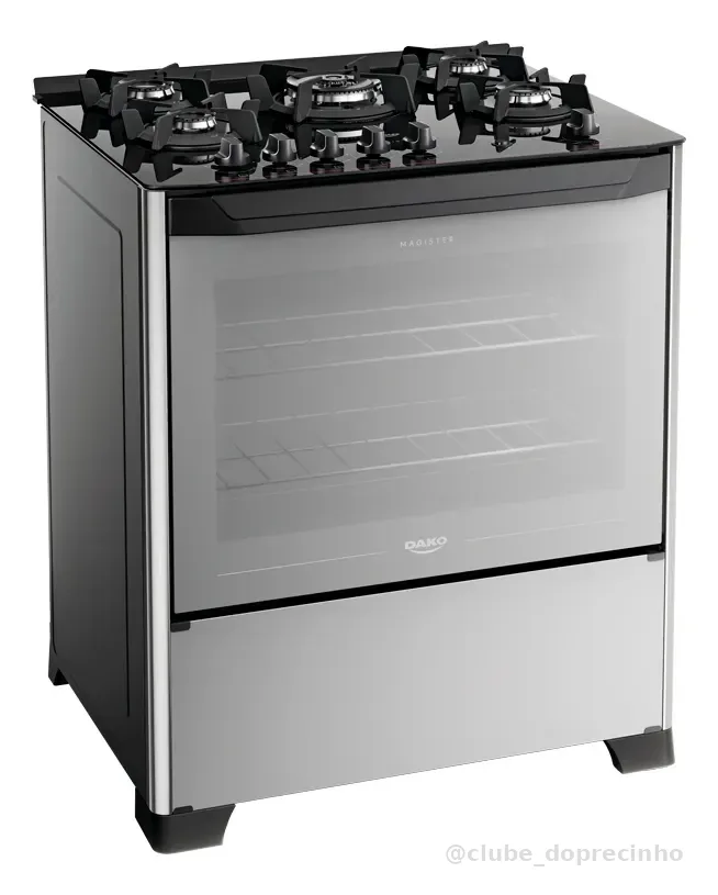 Fogão 5 Bocas Dako Magister Style Com Frente Espelhada Mesa de Vidro e Tripla Chama Bivolt