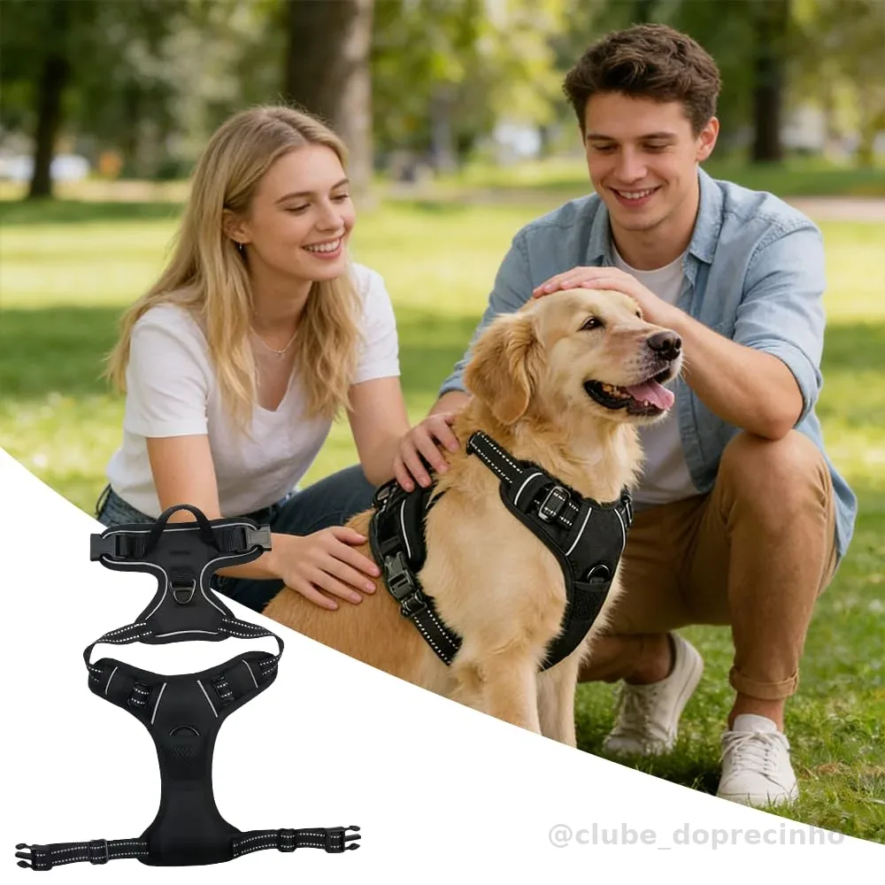 Peitoral para cães antipuxão, colete ajustável com clipes de guia na frente/costas, colete refletivo confortável para cães grandes, alça de controle fácil para caminhadas - Preto G