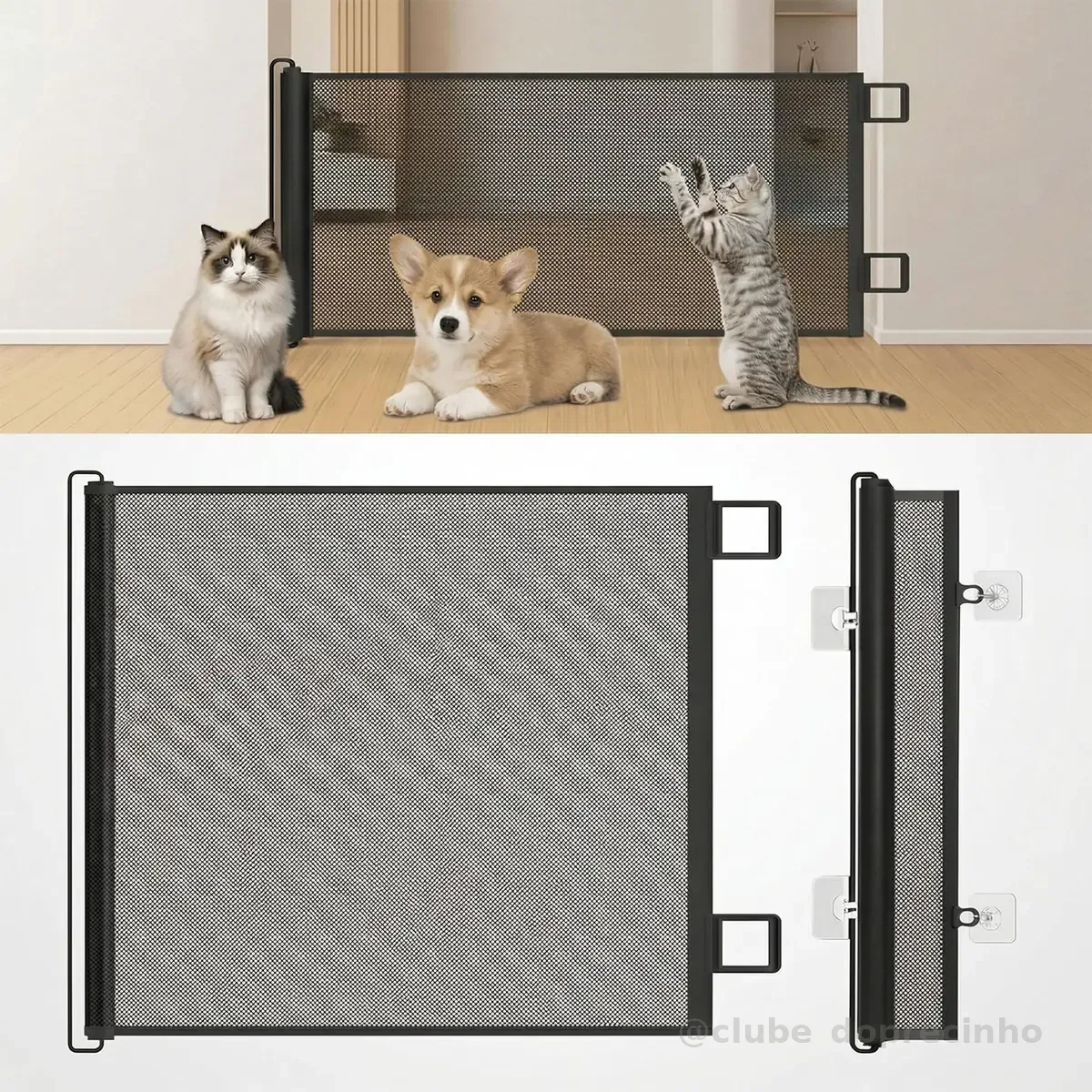 Grade para Cachorros Retrátil, Cercado para Cachorros em Tela de Proteção, Portão de Segurança para Bebês e Pets, Fácil Instalação para Portas, Corredores, Escadas e Varandas(Preto-70 * 110)