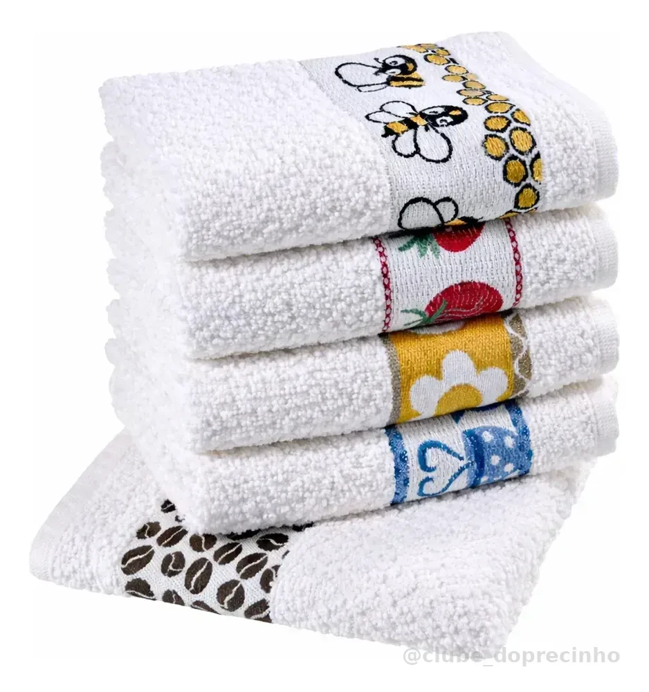Pano de Prato Atoalhado Atacado Laune Gourmet Kit com 5 peças cor Branco Desenho Sortidos Laune Haus