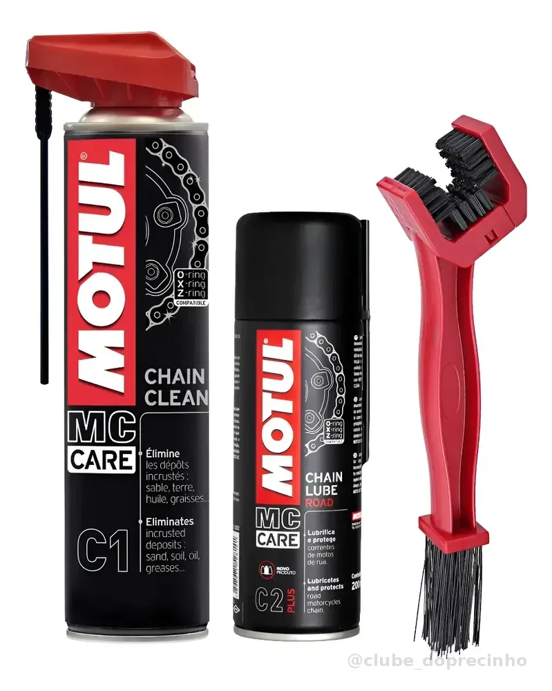 Kit Motul Mc Care C1 Chain Clean 400ml + C2+ Plus + Escova