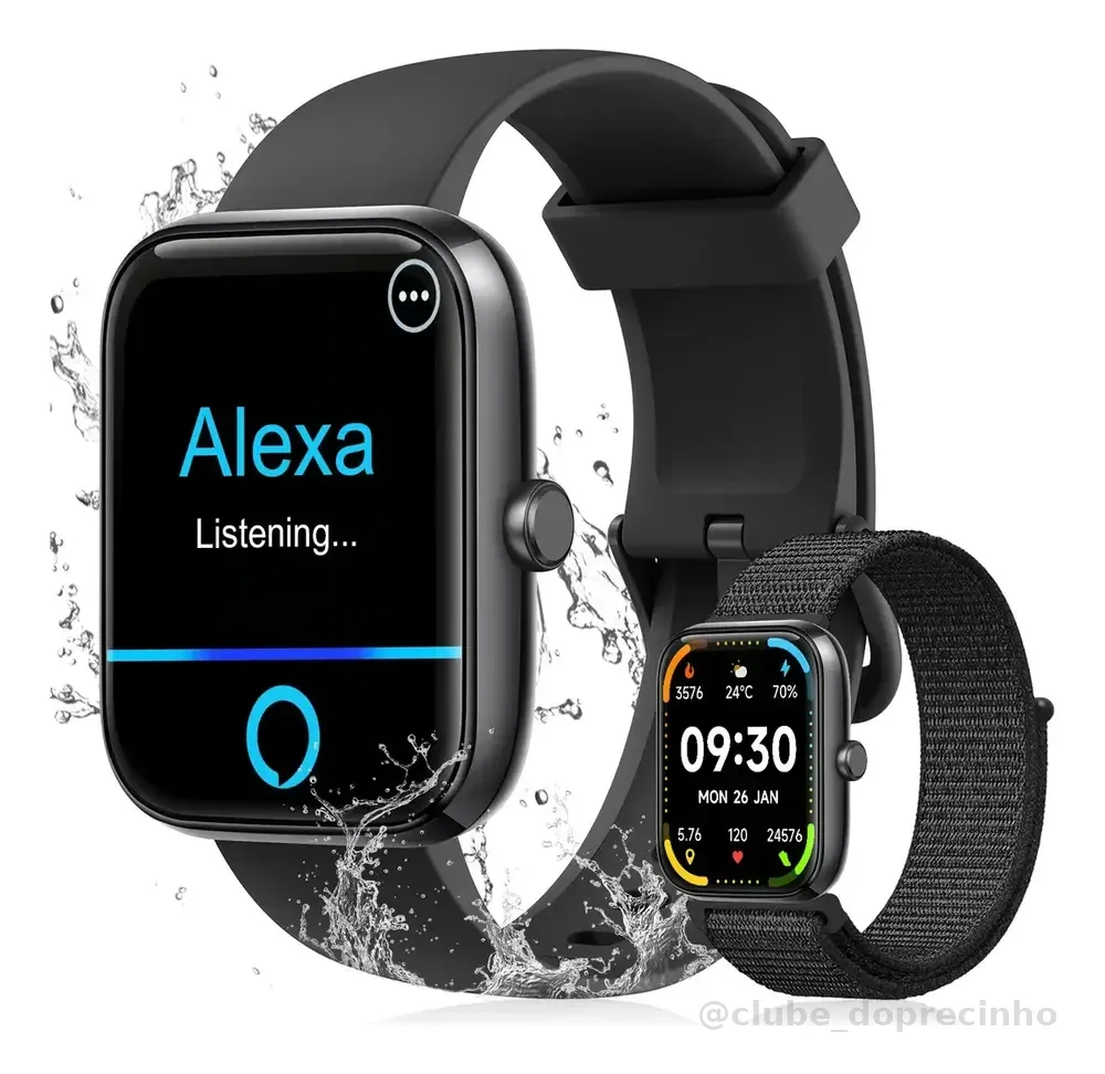 Relógio Inteligente Smartwatch Alexa Chamadas NOVANTE Masculino Feminino Esportivo Ip68 Bluetooth Notificações Instantâneas Tela Hd 1.83 300mAh 10Dias Monitor Cardíaco Spo2 Sono Ecg Pagamento Offline