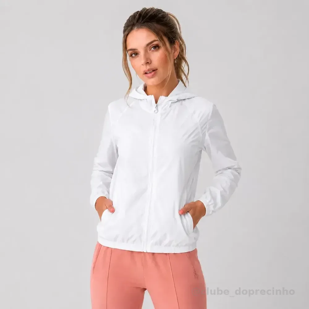 Jaqueta Feminina Iz Corta Vento Ultra Leve Com Capuz 2026 Branco 