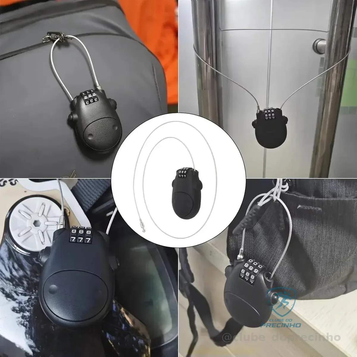 Cadeado Com Senha Numerica E Fio De Aço Preto