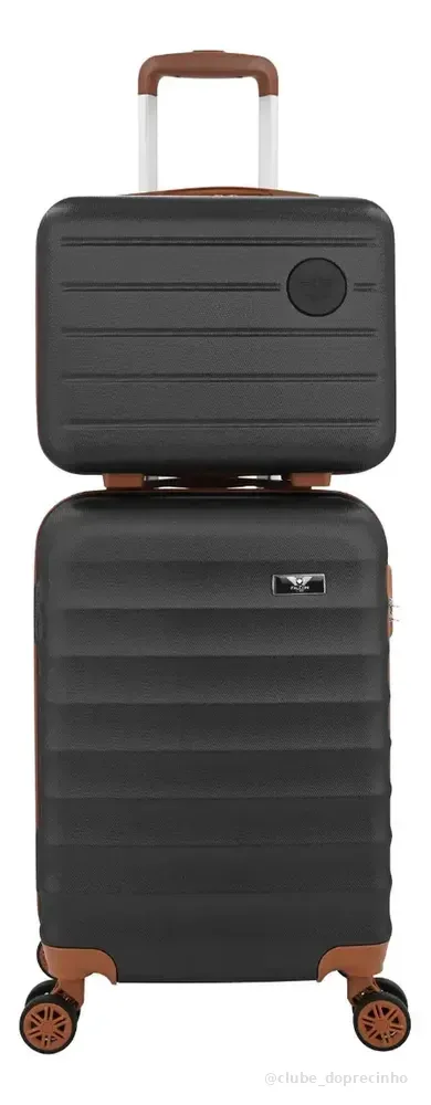 Kit Mala De Viagem Bordo Mão Pequena 10kg Abs Cadeado 360 Cor Preto