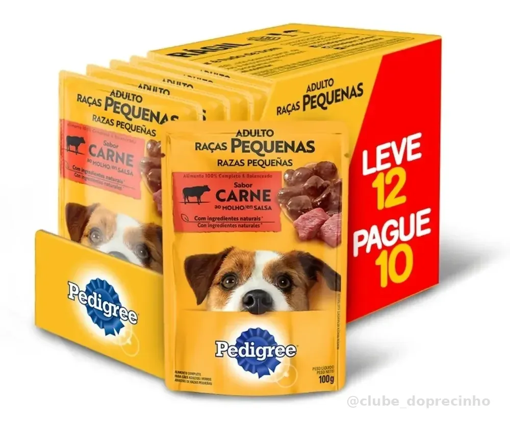 Ração Úmida Pedigree Sachê Carne Ao Molho Para Cães Adultos De Raças Pequenas - Leve 12 Pague 10