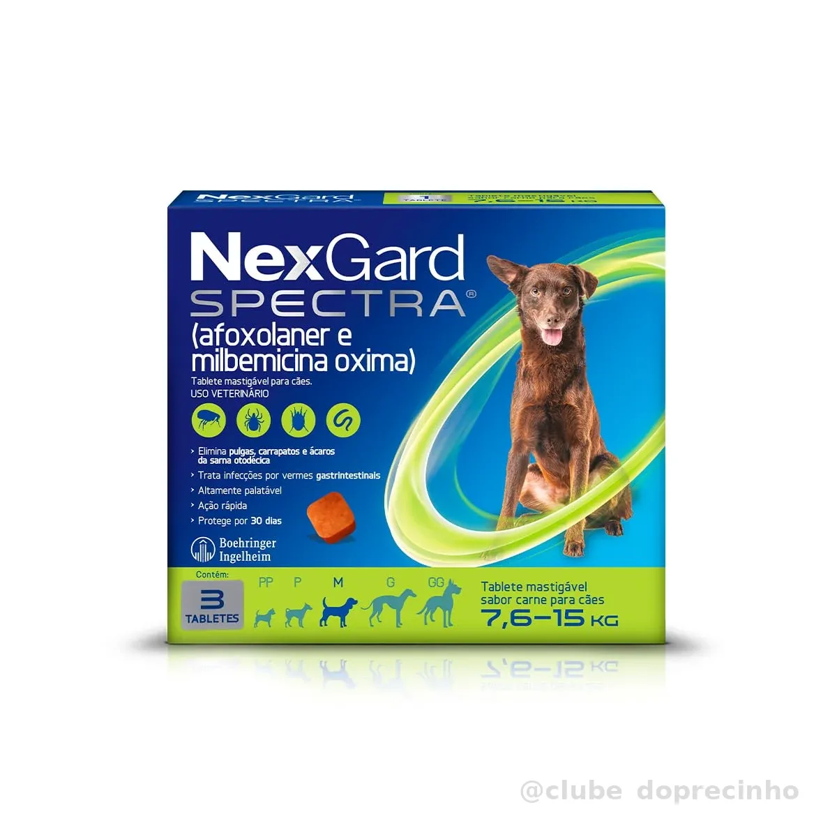 NexGard SPECTRA Antipulgas e Vermífugo para Cães 7,6 a 15kg - 3 tabletes