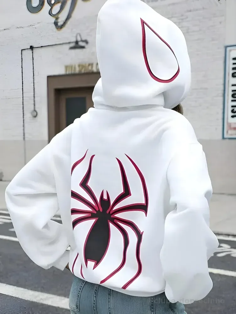 Moletom Aranha Canguru Casaco Feminino Masculino Estampado P Branco Aranha