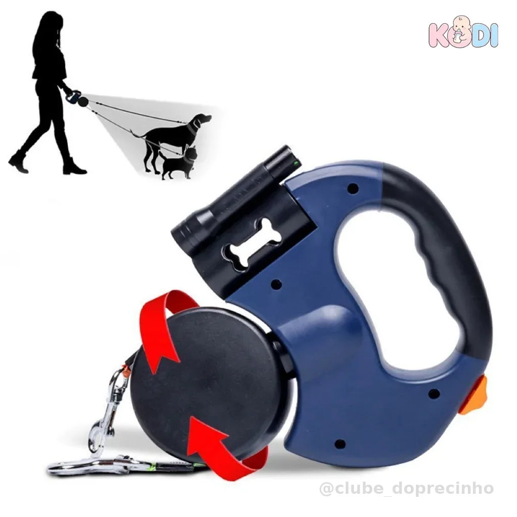 KODI Guia Retrátil Dupla para 2 Cães | Anti-Emaranhado 360° com LED -Z17
