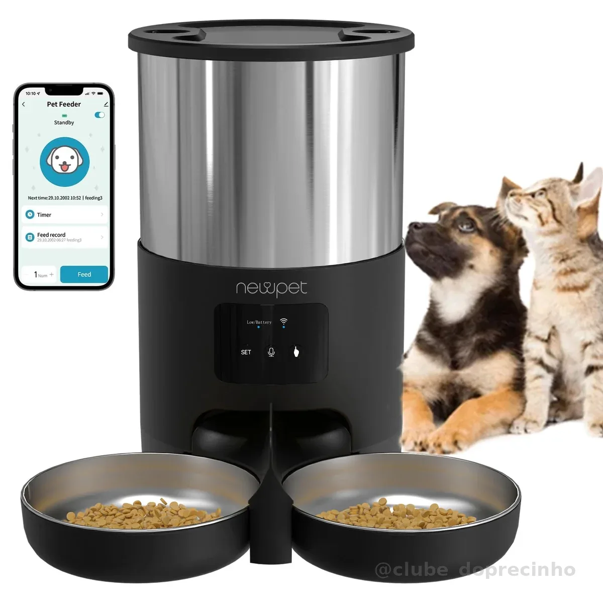 Alimentador Automático para 2 Gatos, 5L Alimentador temporizado para animais de estimação,2.4G WiFi Tuya APP de Animais de Estimação