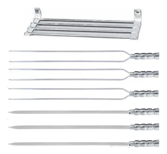 Conjunto 6 Espetos Churrasco Alumínio 65cm + Brinde Suporte