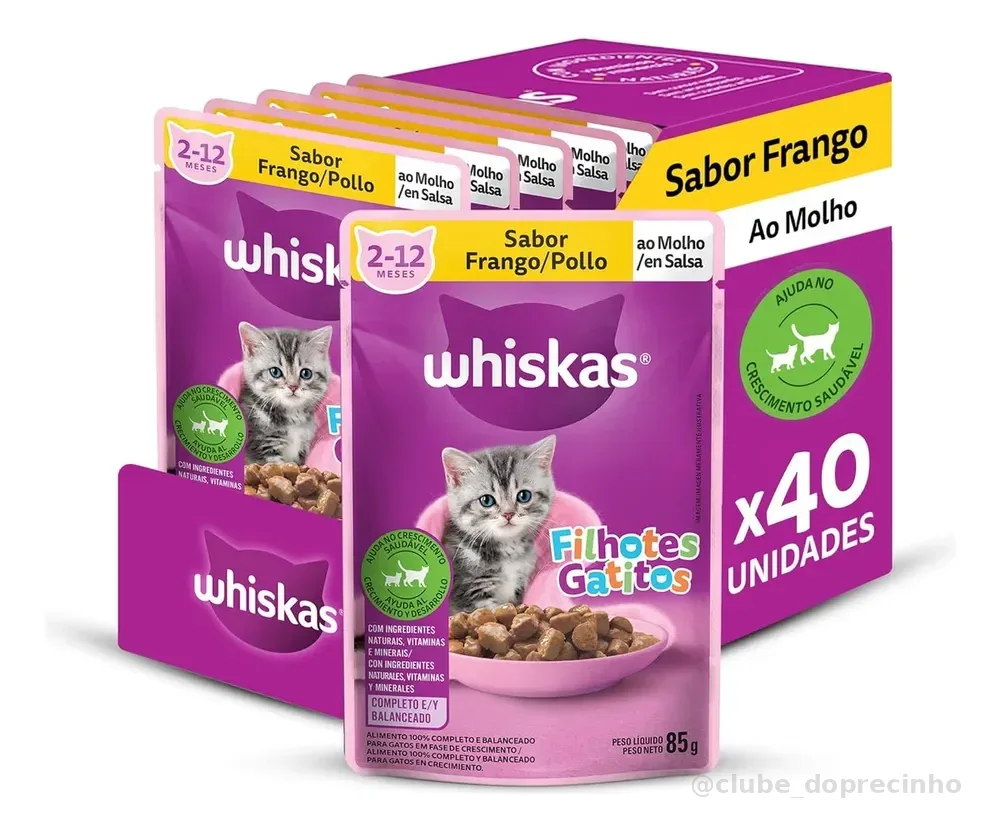 Whiskas Sachê Alimento Úmido Gato Filhote Frango 85g Caixa 40 Unidades