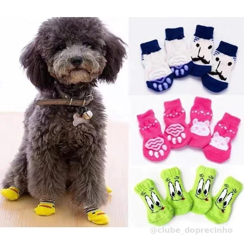 Meia Para Pets Cachorro e Gato Tamanho P M G KIT com 4 Peças