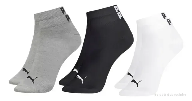 Kit 3x Meia Sapatilha Cano Curto Infantil Juvenil Puma
