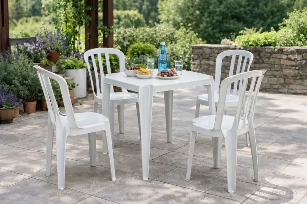 Conjunto De Mesas E 4 Cadeiras De Plastico Goyana Branco