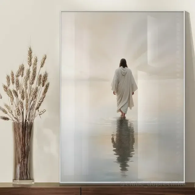Quadro Decorativo Jesus Sobre Águas 70x50 Com Moldura