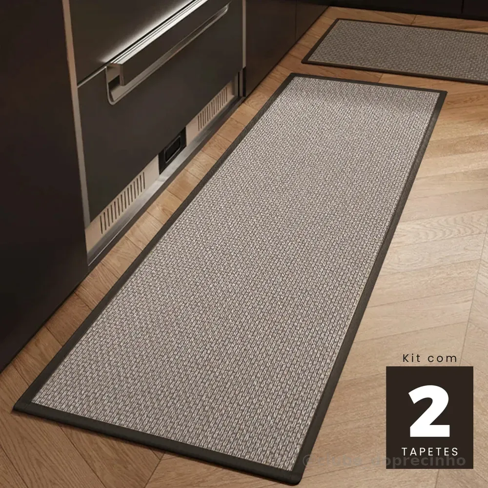 Kit Tapetes De Cozinha Moderno Bege Borracha Antiderrapante 1.4 M 50 Cm Tapetes Amend Bege