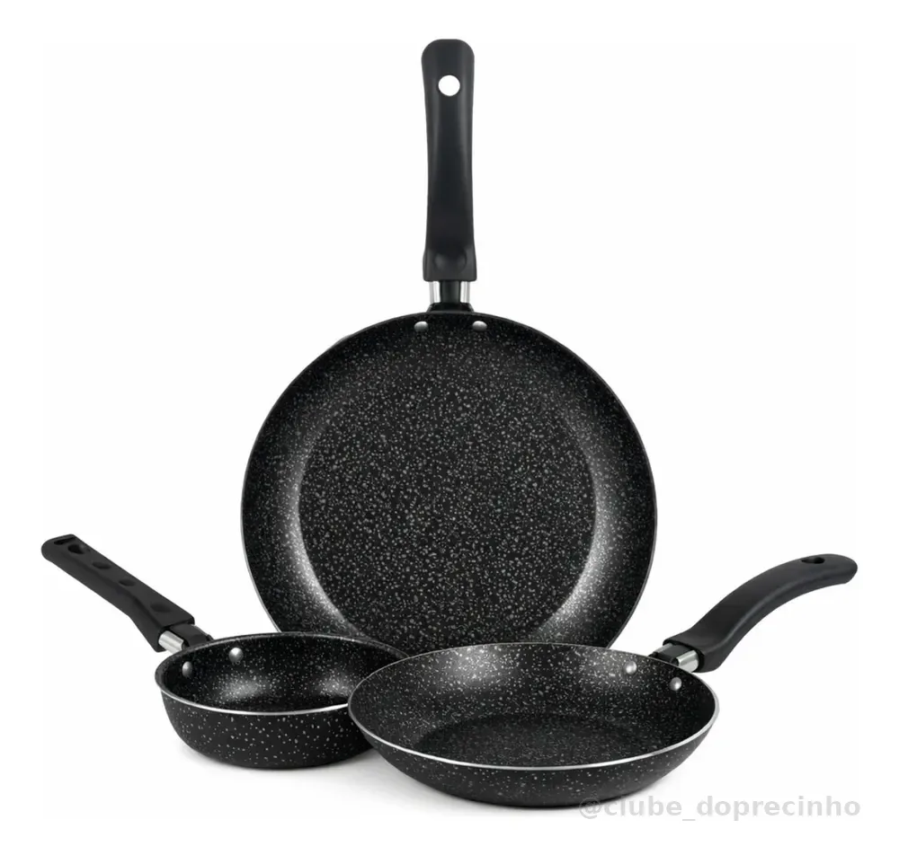 Jogo De Frigideiras Francesas 3 Peças 14 18 24cm Preto Nacional