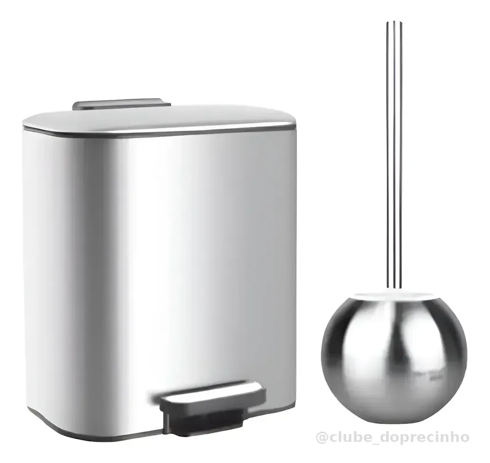 Escova Sanitaria Limpador Vaso Sanitario Privada e Cesto Lixo Lixeira Banheiro Luxo de Pedal Slim Inox