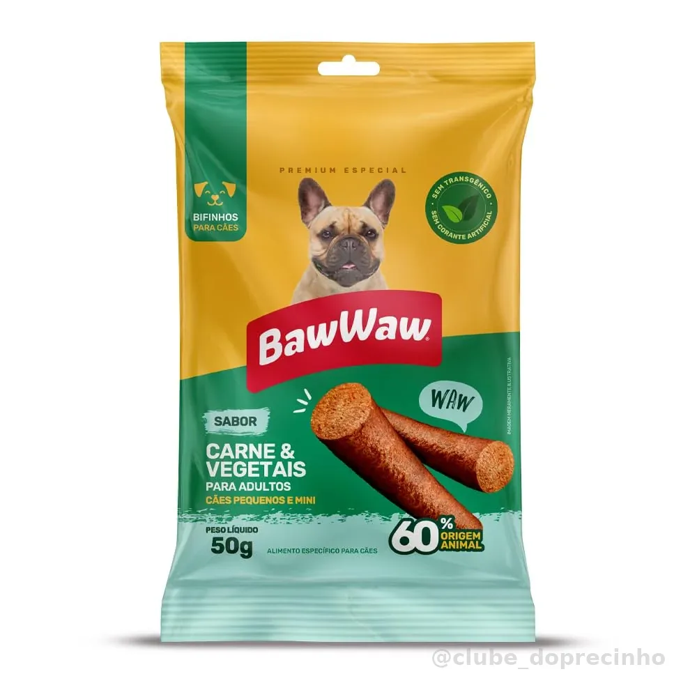 Bifinho Baw Waw para cães pequeno porte Carne e Vegetais 50g